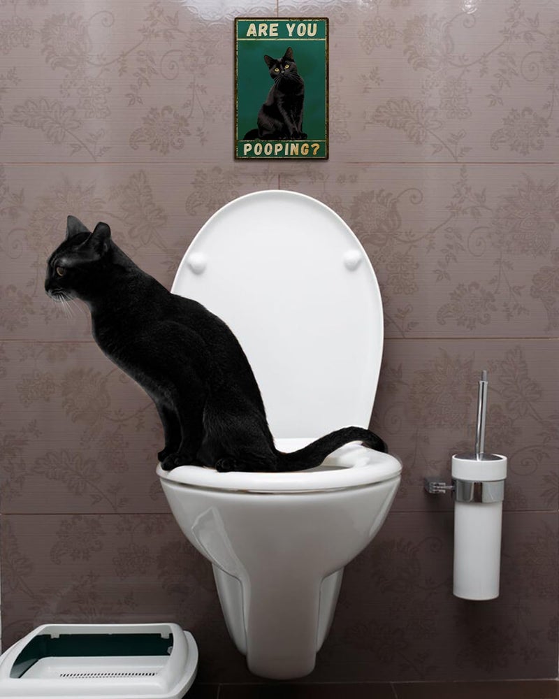 ALKB Funny Black Cat Sign Are You Pooping Metal Signs Black Cat Gift Vintage Bathroom Wall Decor 8 x 12 Inch - Image 3